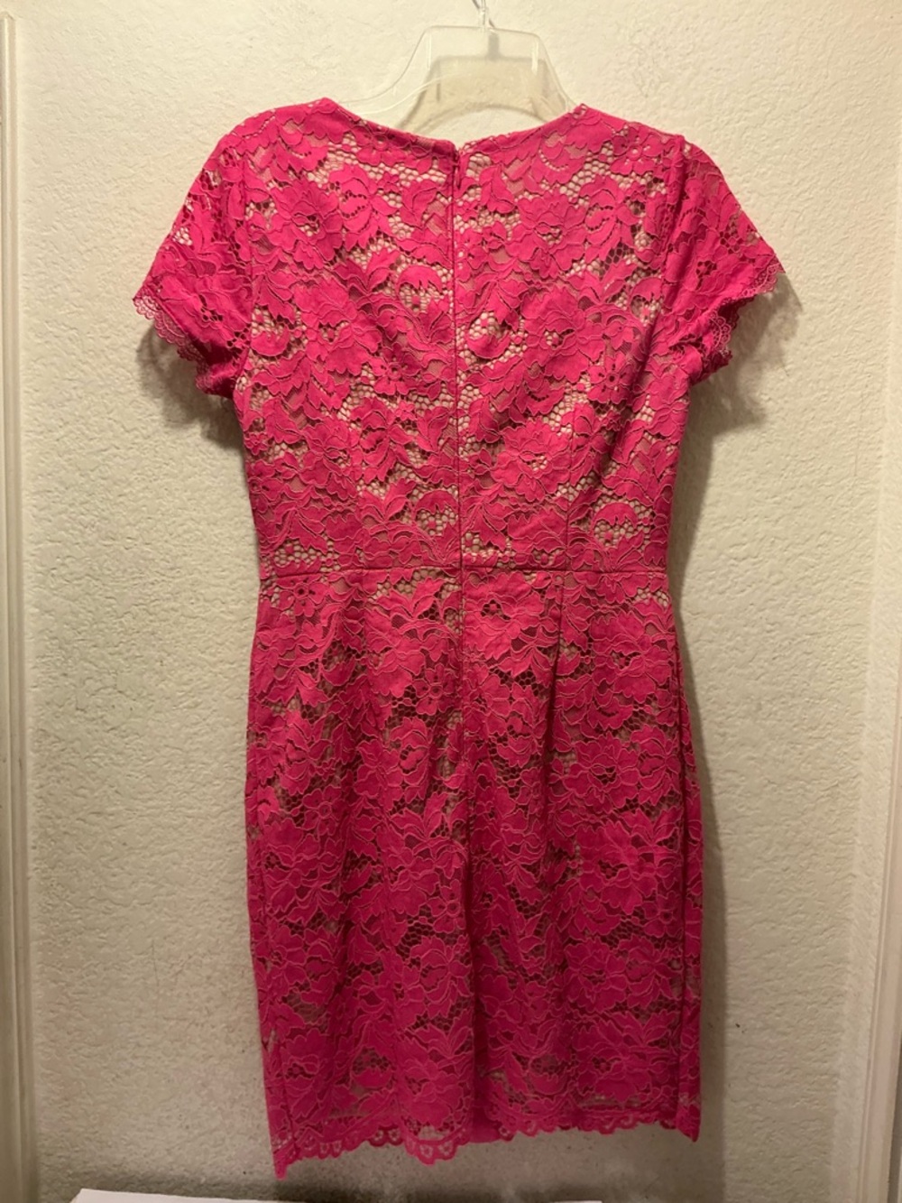 Adrianna Papell Hot Pink Lace Button-Front Short Dress - Picture 7 of 7